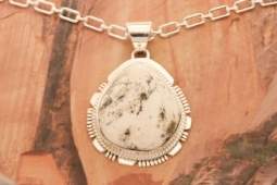 Native American Sterling Silver White Buffalo Turquoise Pendant